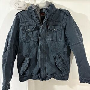 Levis Navy Sherpa Lined Canvas Field Jacket Removable Hood Men’s S Outdoor Work